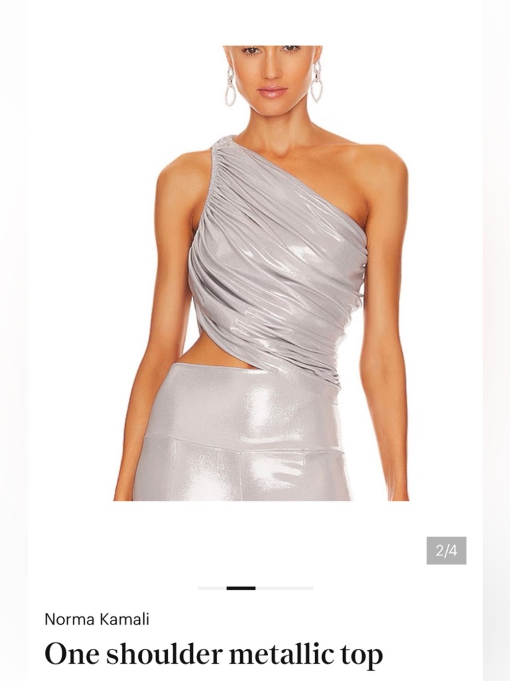 Norma Kamali Silver One-Shoulder Draped Crop Top